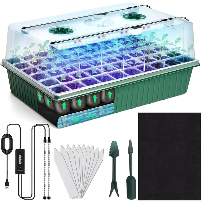 Kit de germination intérieur pour graines de plantes avec plateau à semis auto-arrosant 60/120 cellules