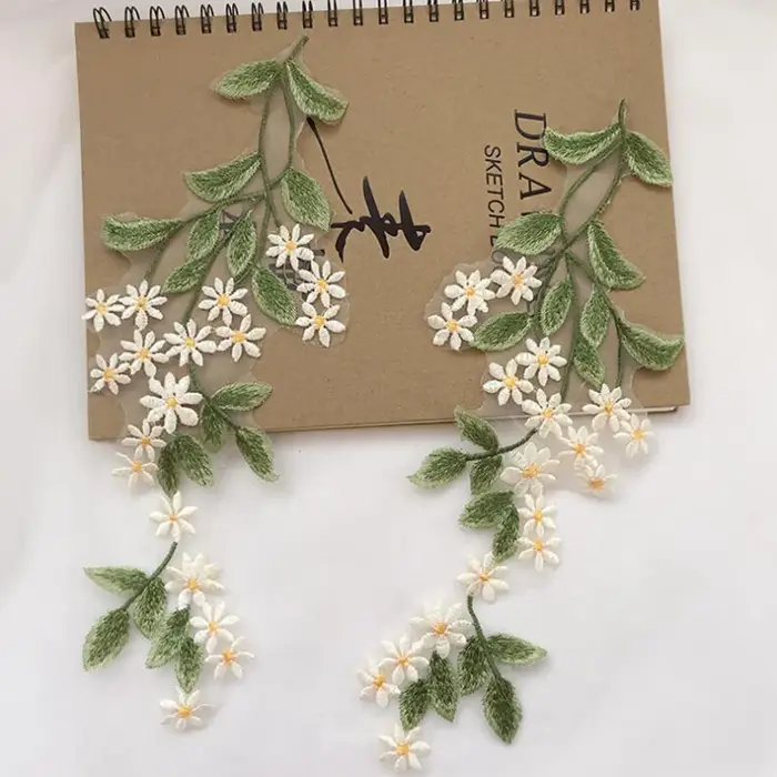 Patch de fleur de marguerite, feuille verte, 1 paire, appliques de couture, artisanat, réparation, d