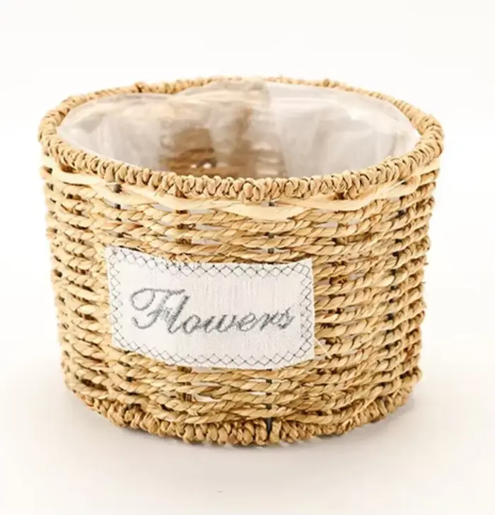 Pot de plantes à fleurs tissées en paille
