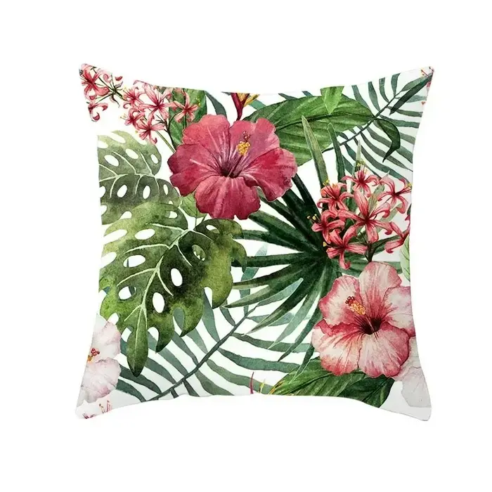 Housse de coussin avec motifs de plantes tropicales d'été et de feuilles vertes