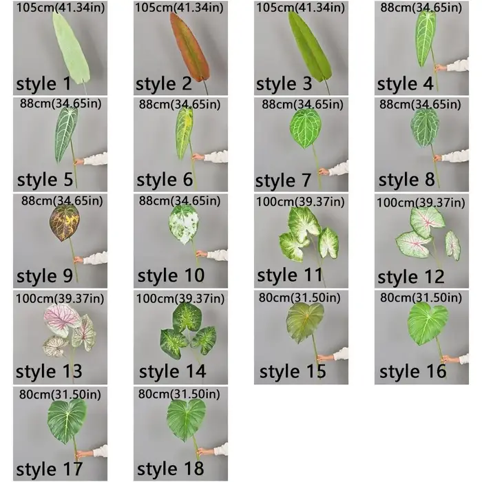 Feuilles artificielles en plastique de calla, plantes vertes, feuilles de fougère réaliste, feuilles de bananier non-décolorantes, décoration intérieure