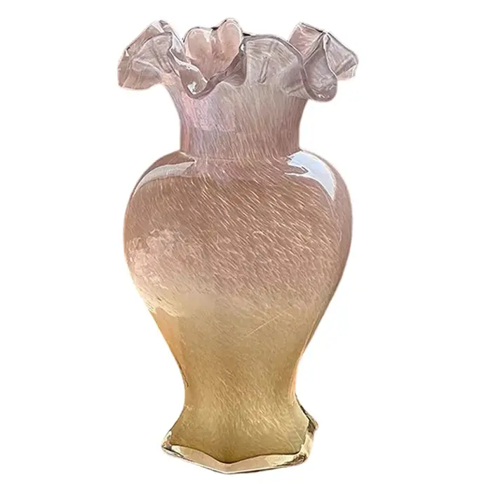 Vase à fleurs en verre rose