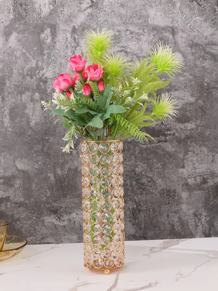 Vase à fleurs en cristal doré