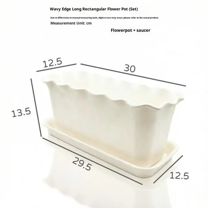 Jardinière rectangulaire à bords ondulés avec soucoupe