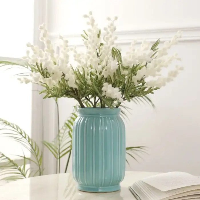 Faux arbre à mimosa blanc pour décoration intérieure, branche de fleurs artificielles, fausse plante, fausse fleur, fausse acacia