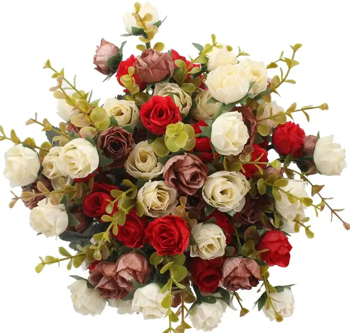 Rose fleurs artificielles fleur de soie avec tiges fausses