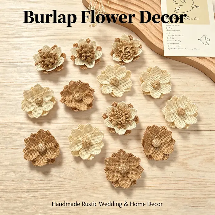 10 pièces de fleurs en toile de jute naturelle, patchs de fleurs en tissu de lin rustique, appliques vintage DIY pour mariage, Noël, décoration intérieure