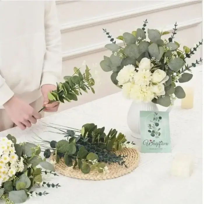 70 PCS Nouveaux Bouquets de Fleurs Artificielles en Feuilles d'Eucalyptus Décoration Maison DIY Arrangement Floral Mixte en Gros