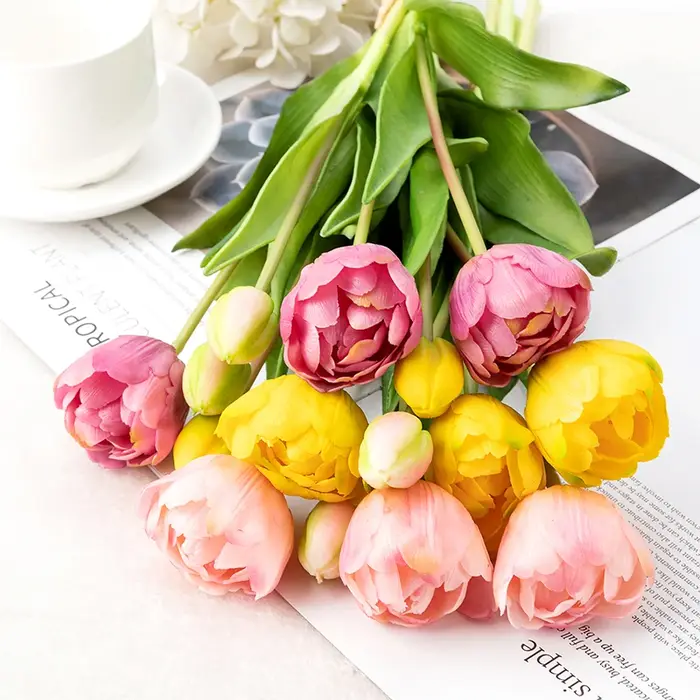 Nouveau tulipe en Silicone fleur artificielle Bouquet au toucher réel 40CM fleurs décoratives de luxe pour la maison salon déco Flores fausse plante