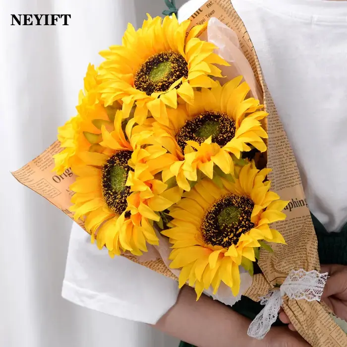 Fleur de tournesol artificielle très réaliste, 5 pièces, marguerites en soie pour Arrangement floral