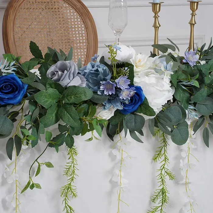 C8634 bleu blanc série verdure accrocher glycine fleur chemin Table pièce maîtresse décor mariage Arrangement Floral Banquet fournitures