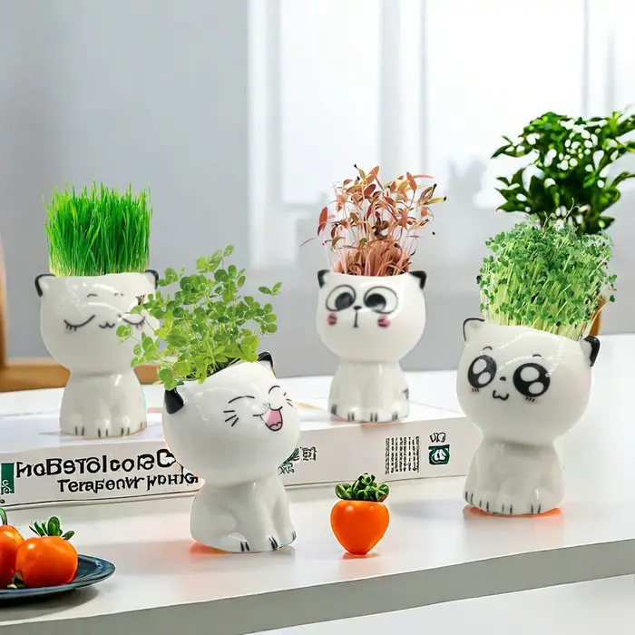 Pot de fleurs en céramique en forme de chat