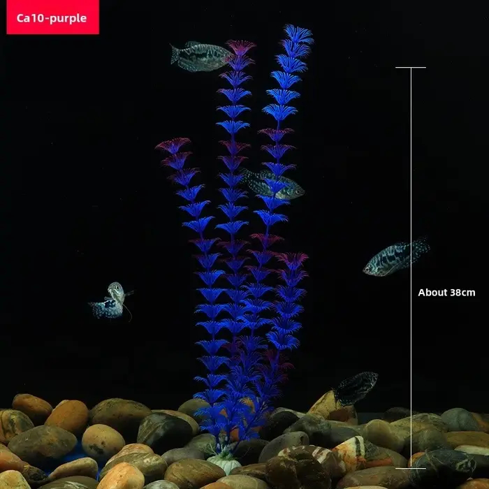 Plantes artificielles hautes pour aquarium – Grandes herbes aquatiques vertes en plastique avec base en céramique, ensemble de décoration aquascaping pour aquarium
