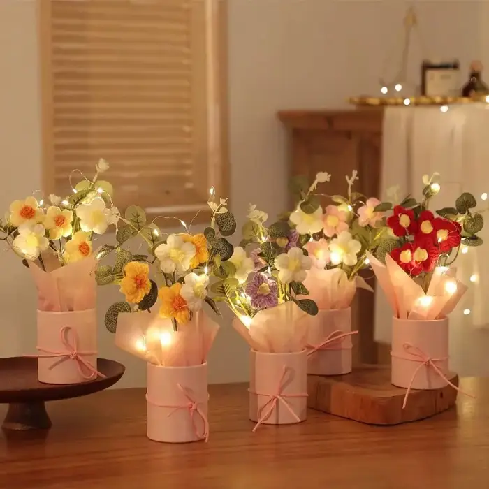 Bouquet de fleurs artificielles en laine bouffante