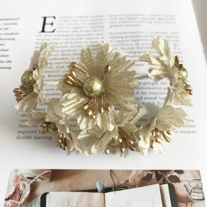 Bouquet de fleurs artificielles en soie, 6 pièces, paillettes dorées et argentées, pour décoration d