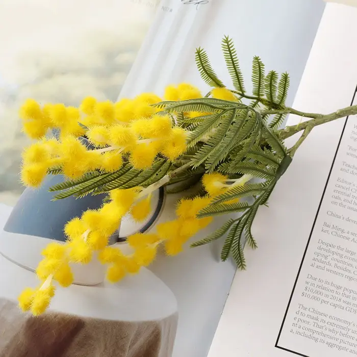 Fausses fleurs artificielles d'acacia jaune Mimosa Spray cerise branche de fruits mariage maison Tab