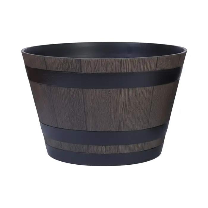 Grand pot de fleurs décoratif en résine en forme de baril en bois pour intérieur, extérieur, jardin,