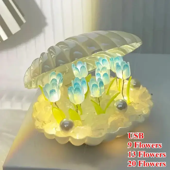 Lampe de nuit tulipe coquillage faite à la main, bricolage, décoration d'intérieur, escales de chamb