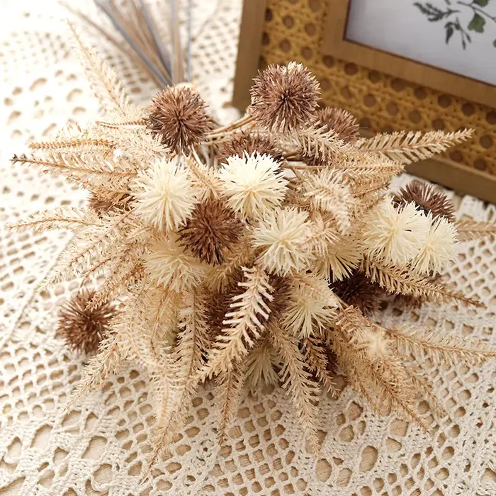 Kiku fleur artificielle boule de épineux fleurs en plastique marron pompon Mums fausse plante bricolage maison salle de mariage rétro lavande décoration