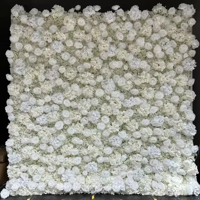 Toile de fond murale à fleurs artificielles 3D blanches