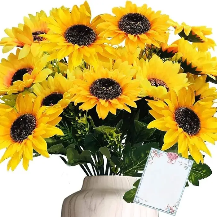 Tournesols artificiels réalistes, pour vase extérieur/intérieur, mariage, décoration de table, décor