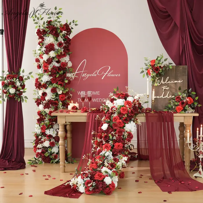 A7673 bordeaux Rose blanc bébé souffle verdure arc de mariage Arrangement Floral chemin de Table rideau décor fleur accessoires de fête