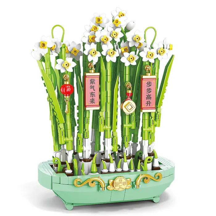 Ville créativité Bouquet de fleurs fleur de prunier bonsaï plante en pot blocs de construction modèle décoration de la maison jouet pour enfants cadeau ﻿
