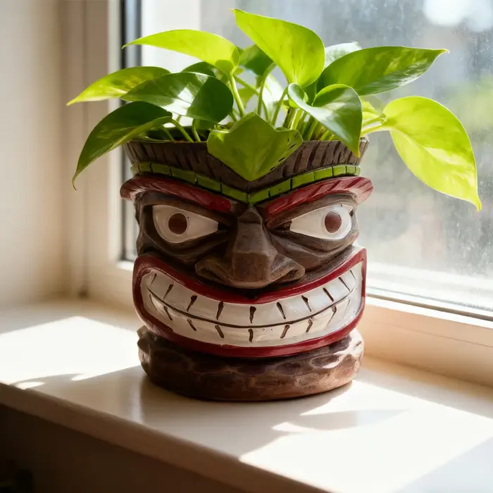 Pot de fleurs d'intérieur amusant en forme de tête de Tiki, pot à succulentes humoristique, adorable pot de fleurs de l'île de Pâques, pot de fleurs en résine au visage distinctif