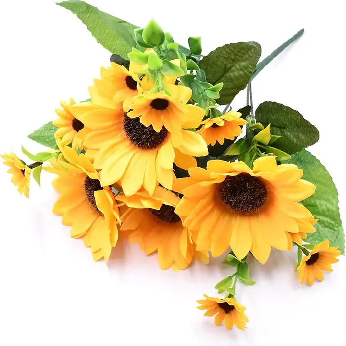 1 lot de 13 têtes de tournesols artificiels, 30cm, arbustes, faux Bouquet de fleurs pour jardin, mai