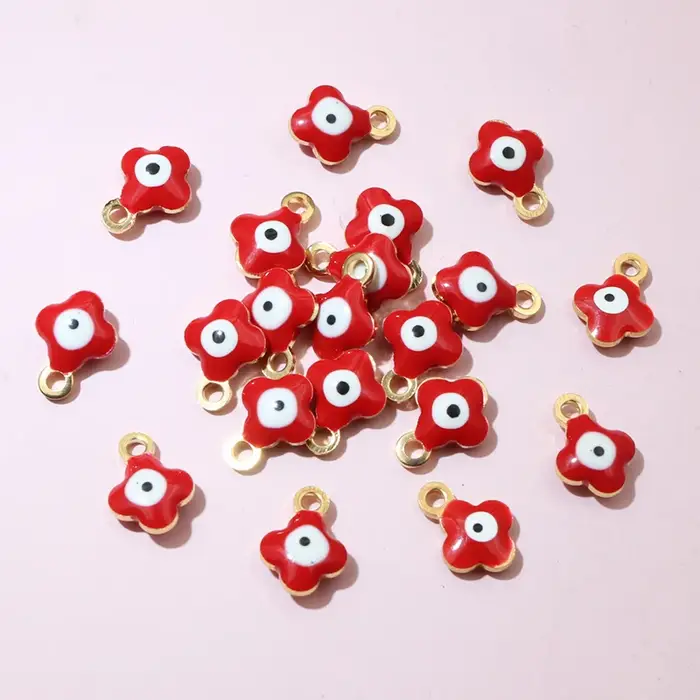 20pcs 9x7mm émail mauvais yeux fleur charmes pendentif petit en acier inoxydable bricolage fabrication de bijoux accessoires résultats