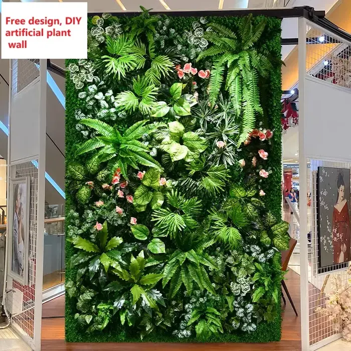 Bricolage magasin vitrine plante mur plastique Simulation feuilles de raisin Rose pelouse Hall décoration 25*25 cm plantes vertes artificielles murs