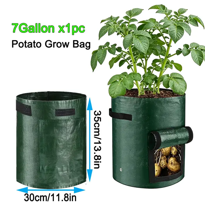 Lot de 2 sacs de plantation pour pommes de terre vertes avec poignées et couvercles