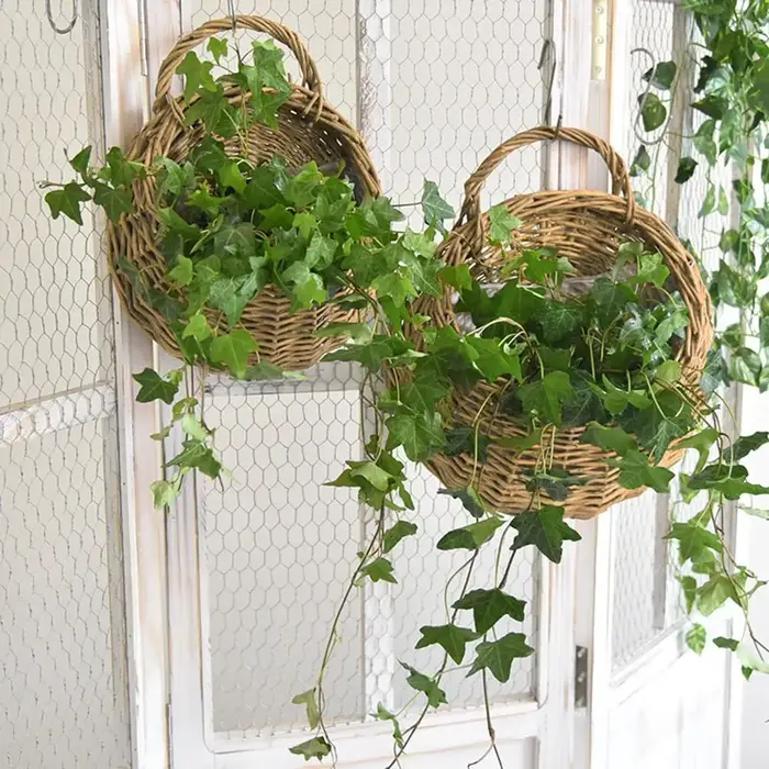 Panier mural de jardin en rotin fait main