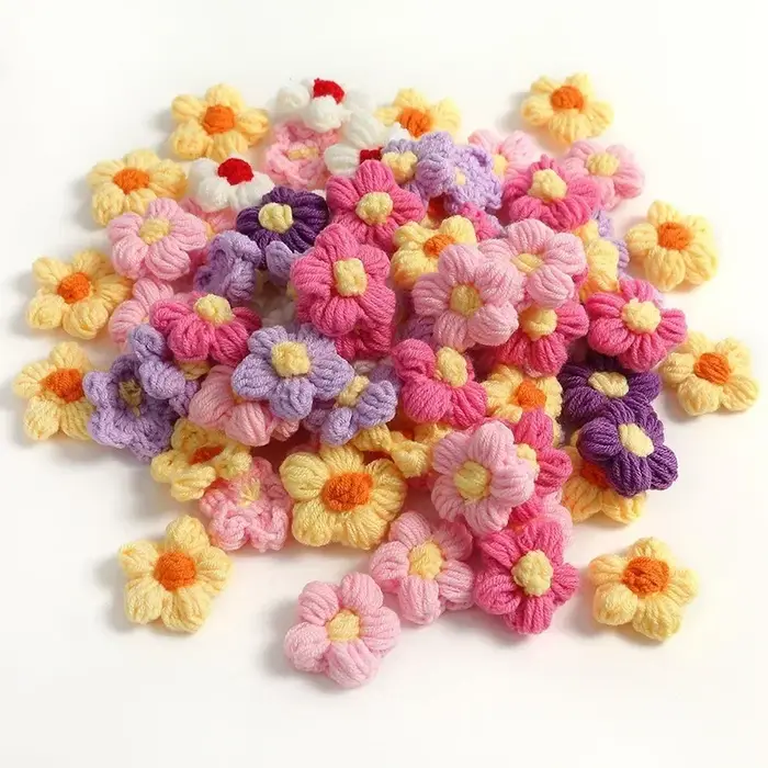 Ornement de bouquet de fleurs en fil crocheté, œillet tricoté à la main, épingle à cheveux, broche, 