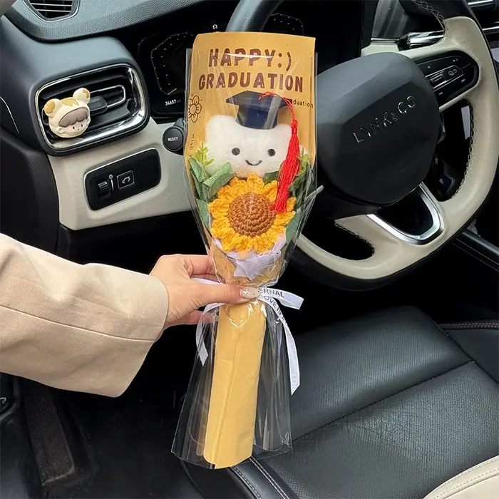 Bouquet de tournesols au crochet fait main – Cadeau amusant pour la remise des diplômes du lycée, ca
