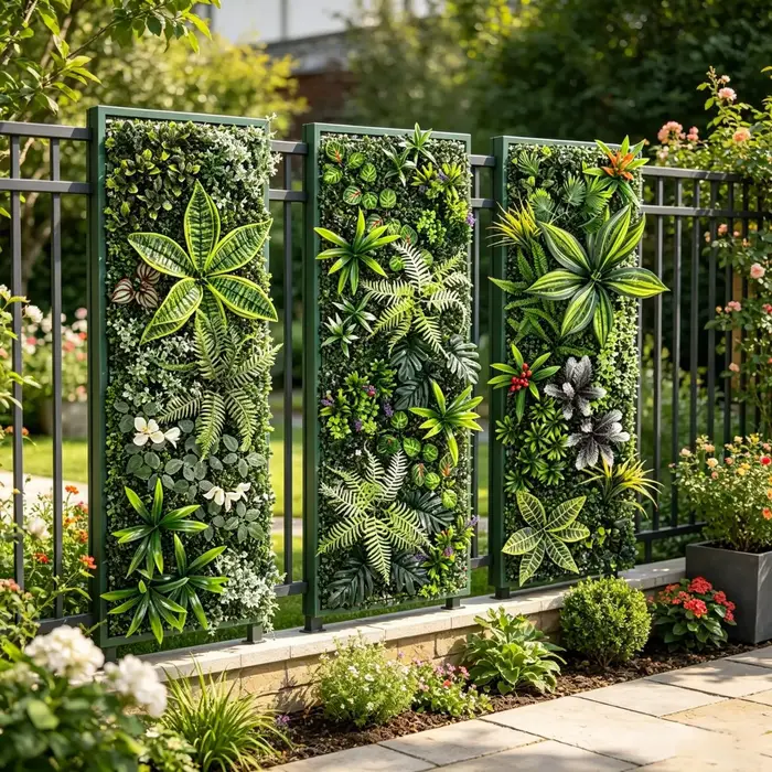 Panneau mural végétal artificiel 40x120cm avec herbe et fleurs