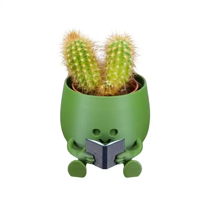 Pot de plante en résine avec visage souriant