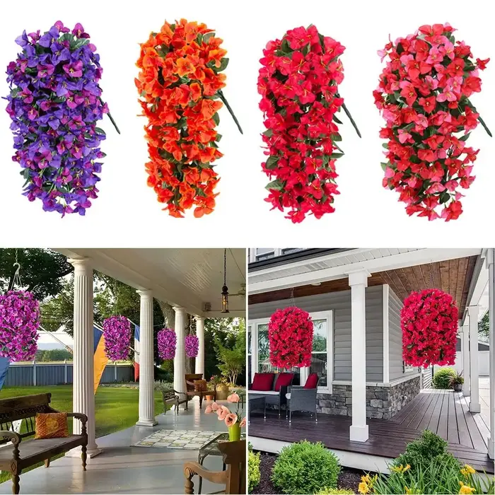 Réaliste Faux Bougainvillea Fausses soie résistant aux UV fleurs artificielles plante décoration d'été longue traînée