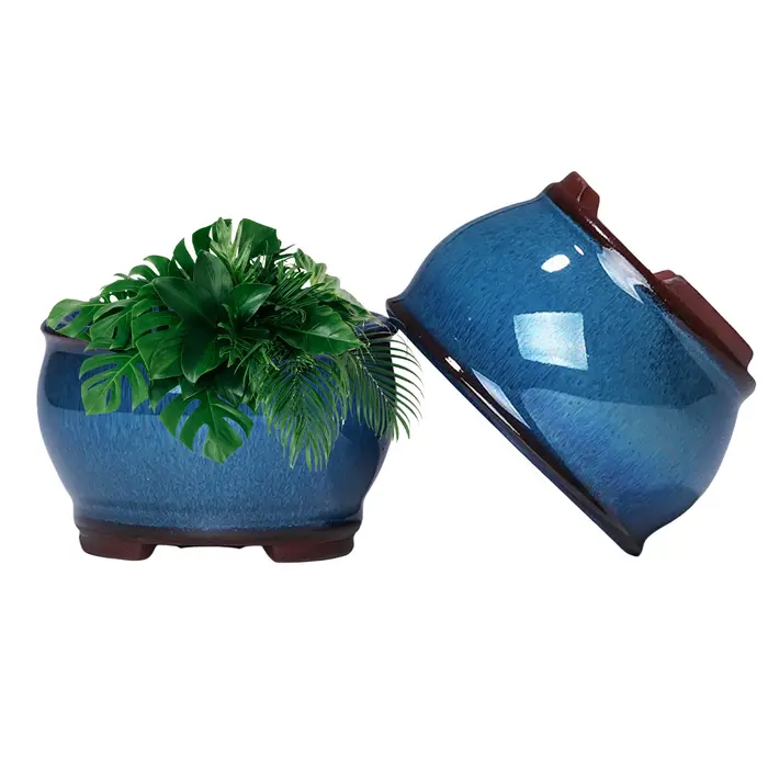 Pots de jardinières de jardin en céramique, Pots de plantes en céramique avec trous de Drainage pour
