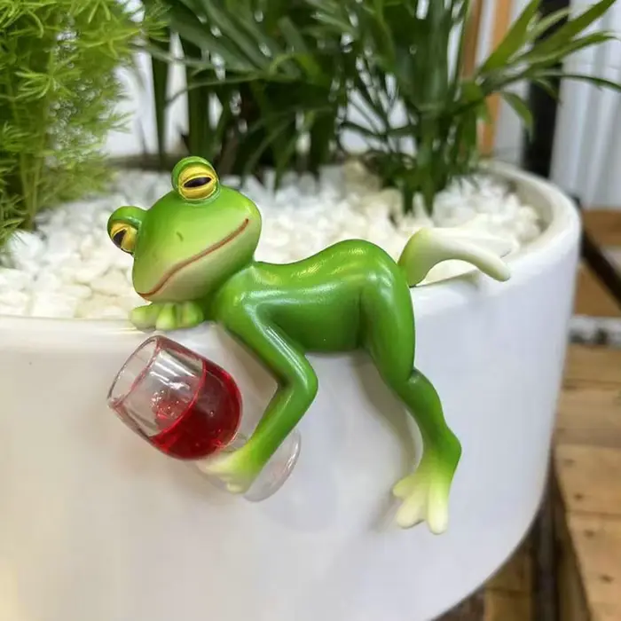 Support de pot de fleurs grenouille verte