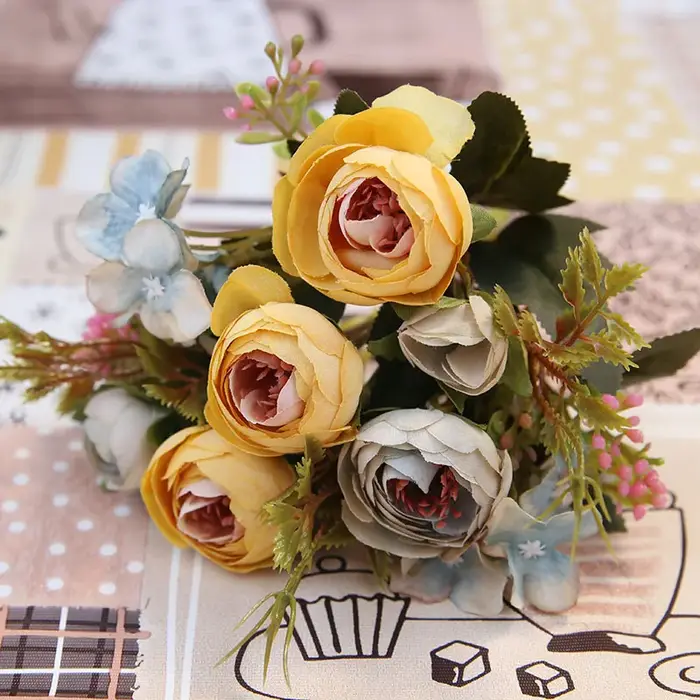 Fausse fleur de thé rose en soie d'automne, Gerbera, détruire Andrartificielles, fleur en plastique 