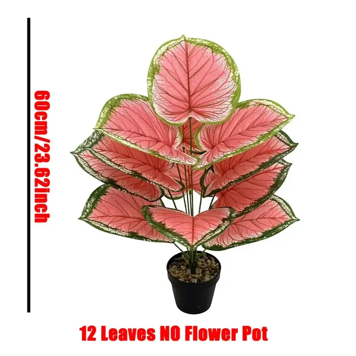 Plante Artificielle Caladium Rose, Arbre à 24 Feuilles, Fausses Feuilles de Taro, Plantes Artificiel