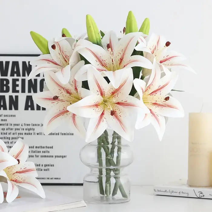 Vert aloès 4 pièces mariage rose lys Simulation fleur balcon décoration artificielle impression 3D 2 fleurs 1 bourgeon lys branche