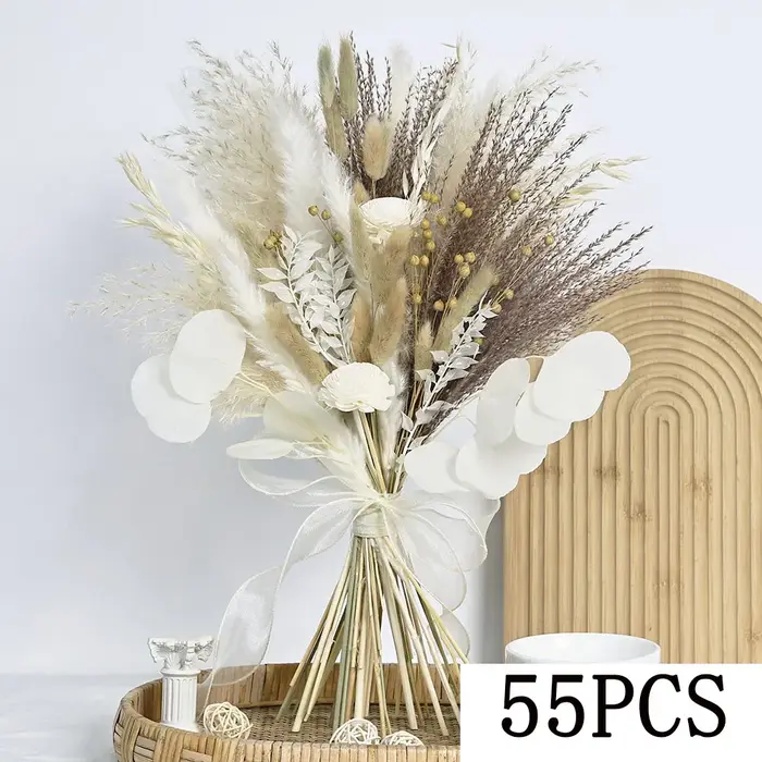 55 pièces nordique Boho maison fleurs séchées décor blanc Pampas herbe Mariage mariée