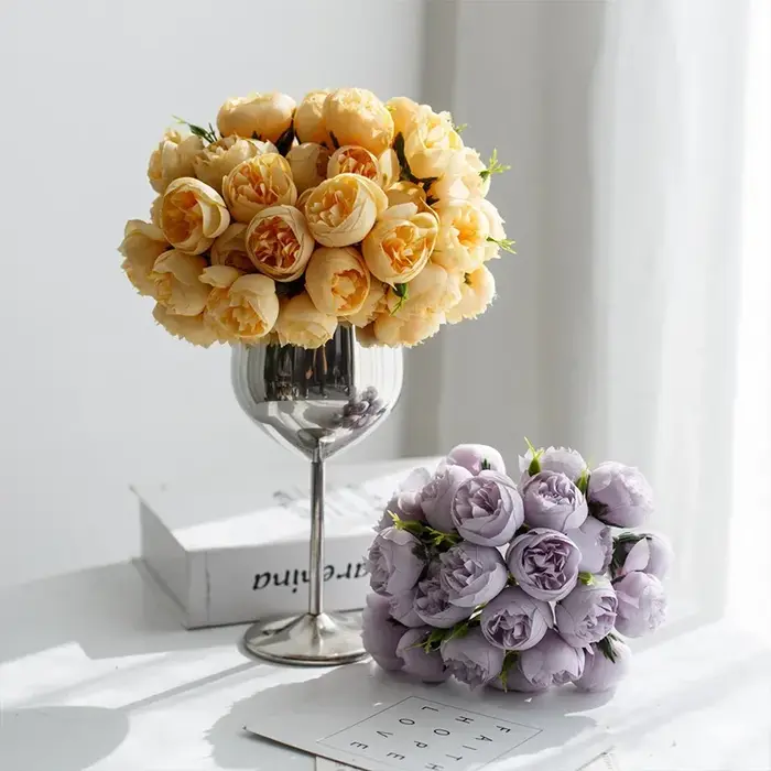 Rose Rose pivoine fleurs artificielles Bouquet de soie 27 têtes Roses fausse fleur pour Vase de Table organiser les fleurs de décoration de mariage à la maison