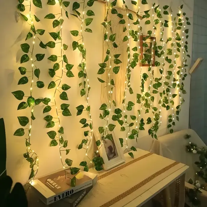 Guirlande lumineuse en forme de feuilles vertes, guirlande lumineuse féerique en forme de feuilles de lierre pour la décoration de chambre à coucher, fête, festival, mariage, anniversaire, Noël, Saint