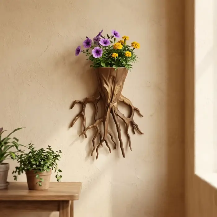 Pot de fleurs mural en forme de racine d'arbre