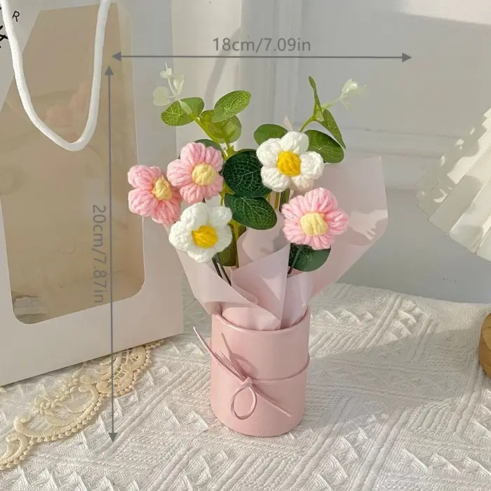 1 Pièce Magnifique Bouquet de Fleurs en Fil de Laine avec Tube Floral