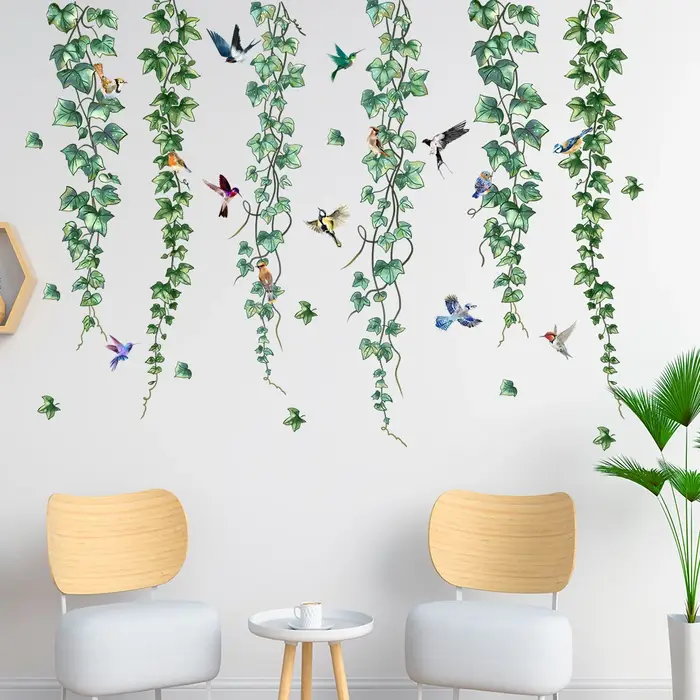 Plantes vertes vignes fleurs papillons autocollants muraux chambres d'enfants