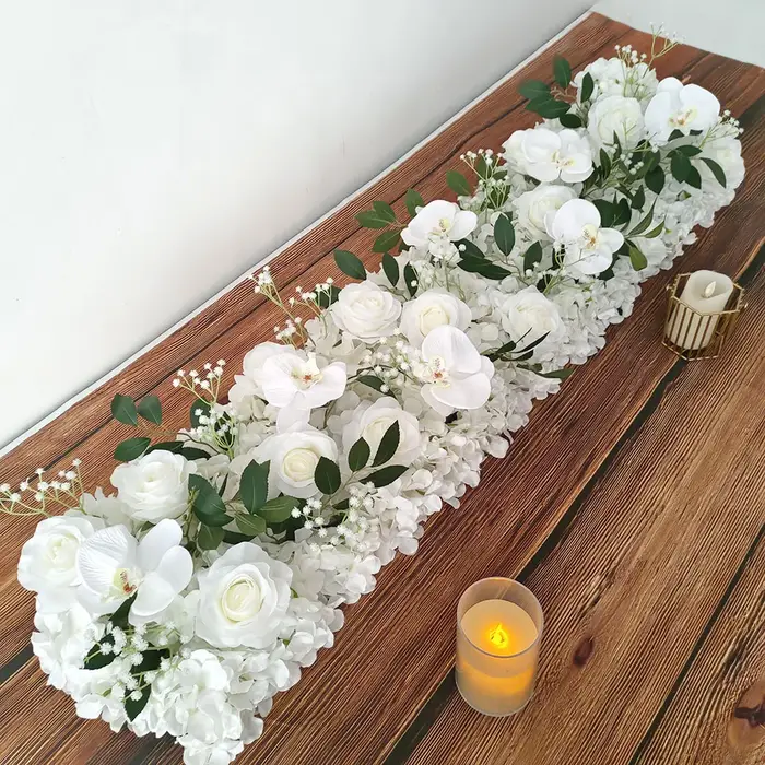 Arrangement floral artificiel pour mariage, série rose blanche, décoration de scène, arrangement de 